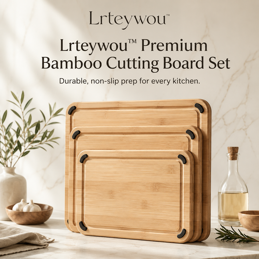 Lrteywou™ Premium Bamboo Cutting Board Set - Kitchen Chopping Boards, Non-Slip Prep Boards, Durable Bamboo Boards