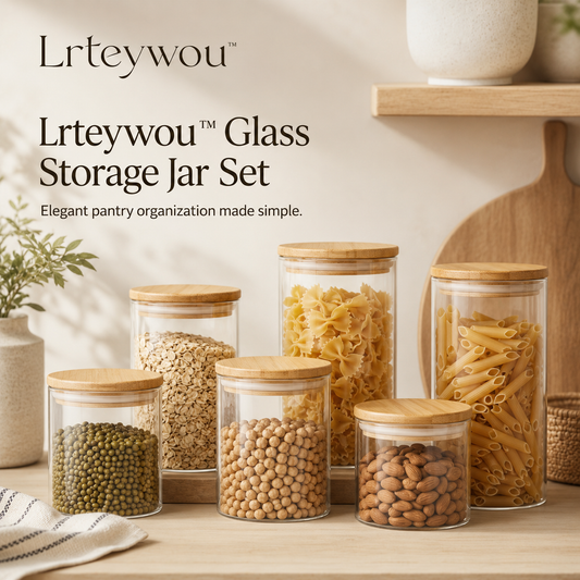 Lrteywou™ Glass Storage Jar Set - Airtight Pantry Containers, Bamboo Lid Food Storage, Kitchen Organization