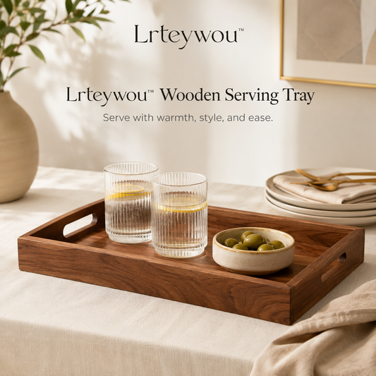 Lrteywou™ Wooden Serving Tray - Decorative Breakfast Tray, Coffee Table Tray, Rustic Modern Home Accent